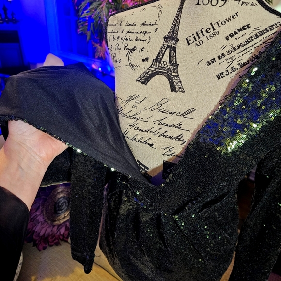 Green Sequin Glam Long Sleve Formal Short Dress with Gold Zipper Detail size M - Picture 8 of 16